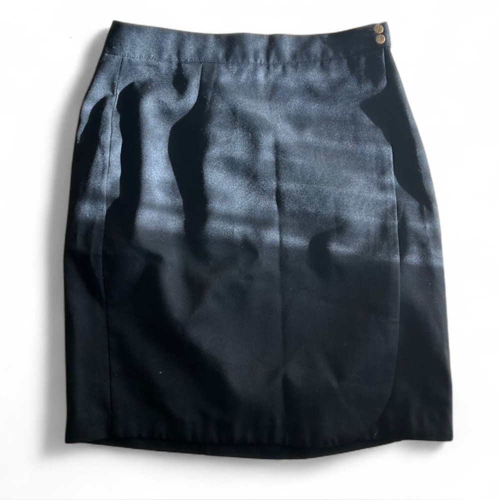 Vintage Bentley Black Pencil Skirt with Gold Buttons